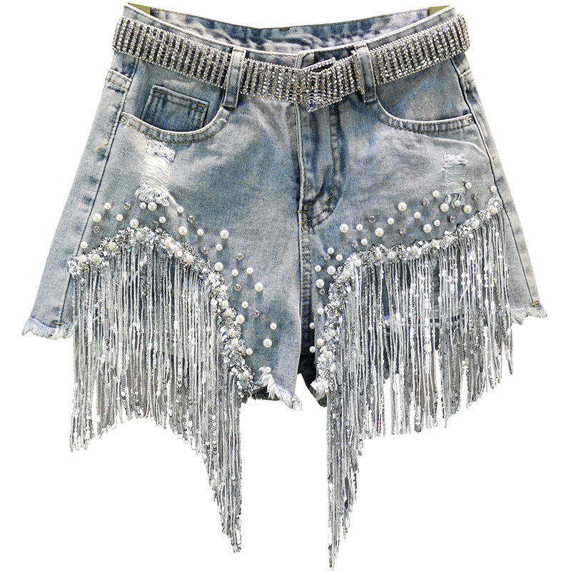 Shorts vaqueros con flecos Luisa