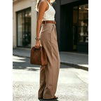 Pantalon de pinzas de pierna ancha Iris en beige - Nordiva