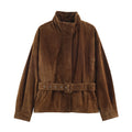 Chaqueta de ante sintético con cinturón Gala - Marrón