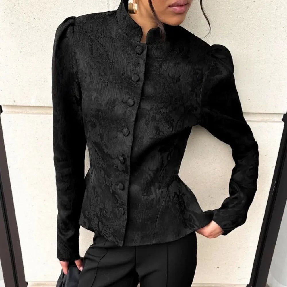 Chaqueta de jacquard con manga abullonada Valeria en negro