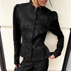 Chaqueta de jacquard con manga abullonada Valeria en negro