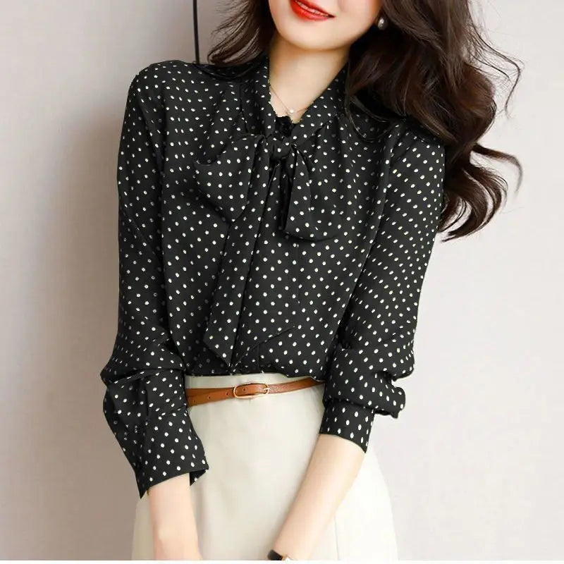 Blusa de lunares con lazo Vera - Negro
