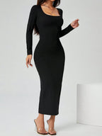 Vestido midi de punto acanalado Noor en negro - Nordiva