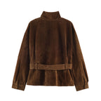 Chaqueta de ante sintético con cinturón Gala