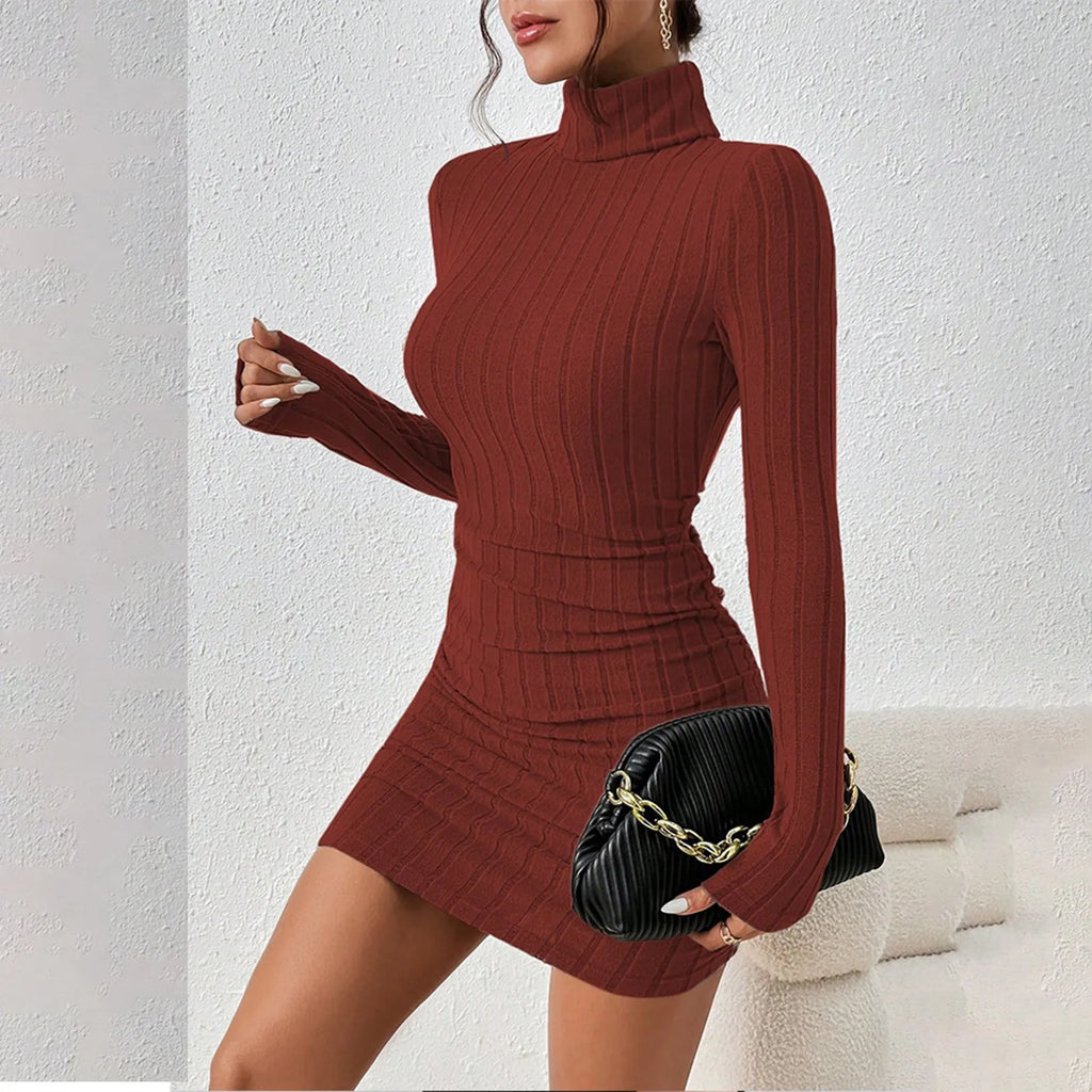 Vestido corto de canalé con cuello alto Abril
