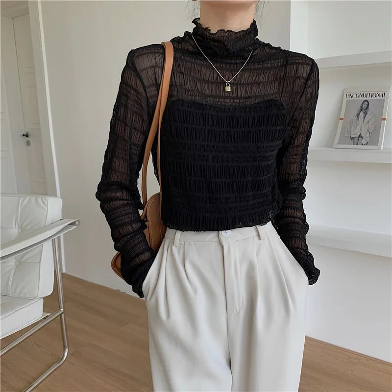 Top de tul fruncido Ariadna - Negro