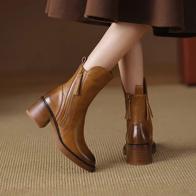 Botines Alba camel con falda - Nordiva