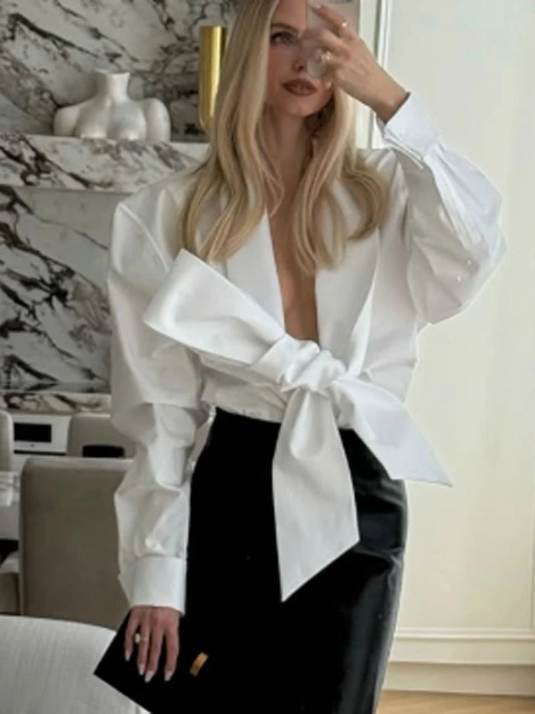 Camisa con lazada delantera Martina - Blanco