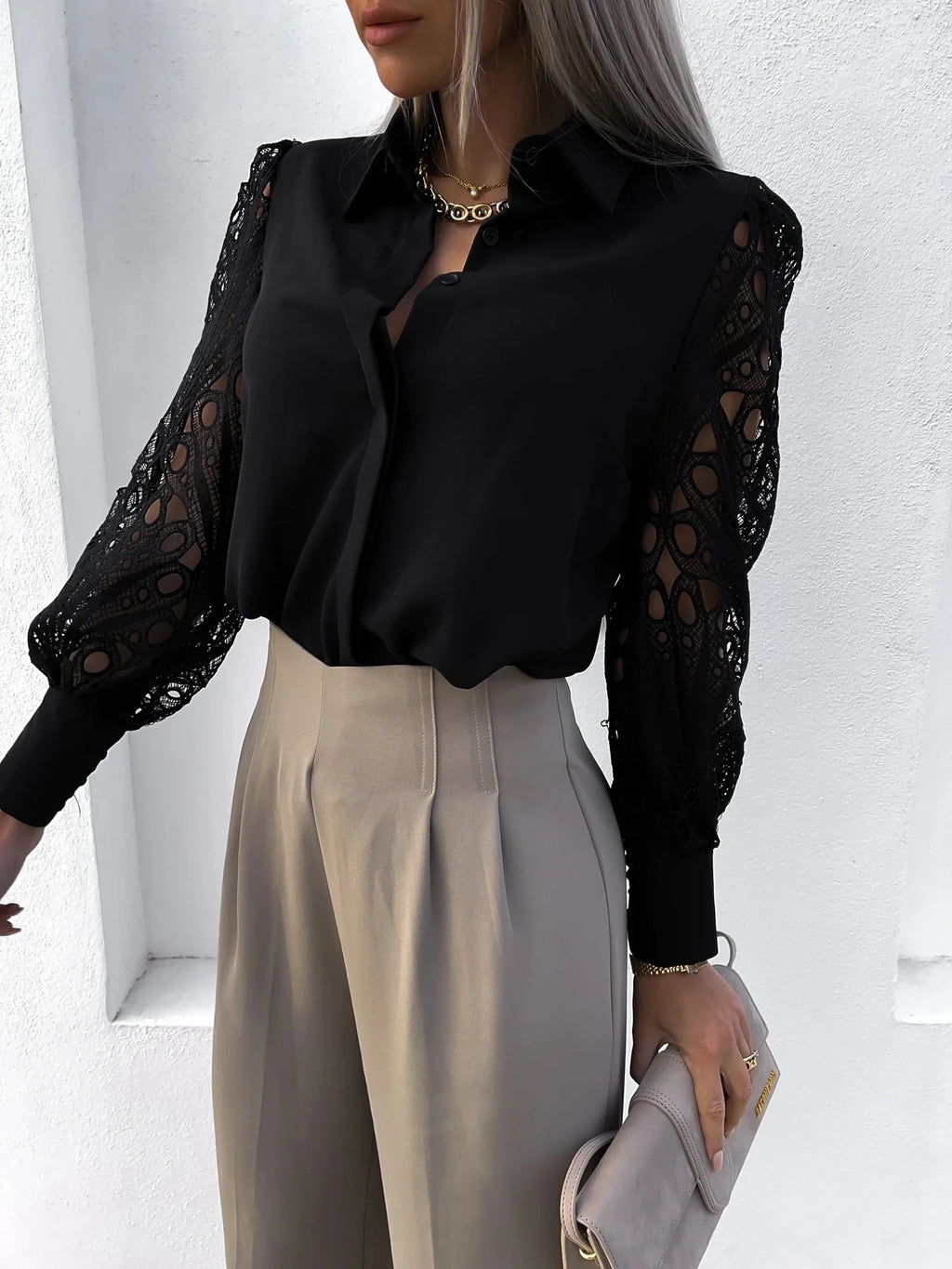 Camisa con mangas de encaje calado Alba