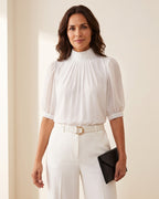 Blusa de gasa con cuello fruncido Adela