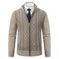 Chaqueta de punto trenzado con cremallera en beige, vista frontal