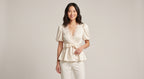 Clara Satin Lace Blouse - blusa saten marfil con encaje y lazo en la cintura