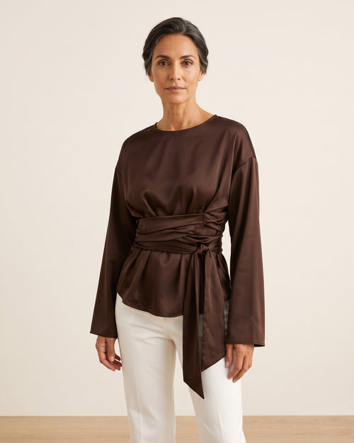Blusa de satén cruzada Elena