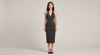 Élodie Polka Dot Halter Dress - vestido midi negro de lunares con escote halter