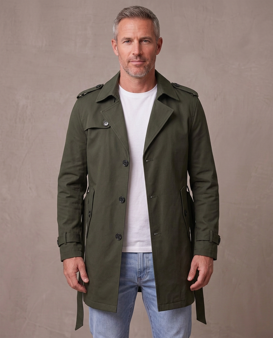 Gabardina corta estilo inglés Víctor - Verde militar