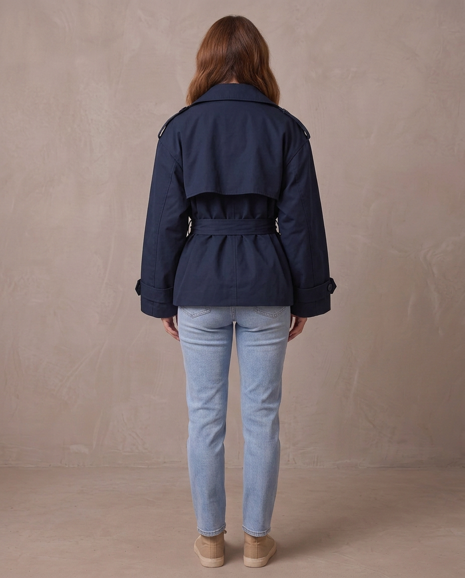 Gabardina de solapa ancha con cinturón Emma, otra vista - Azul marino