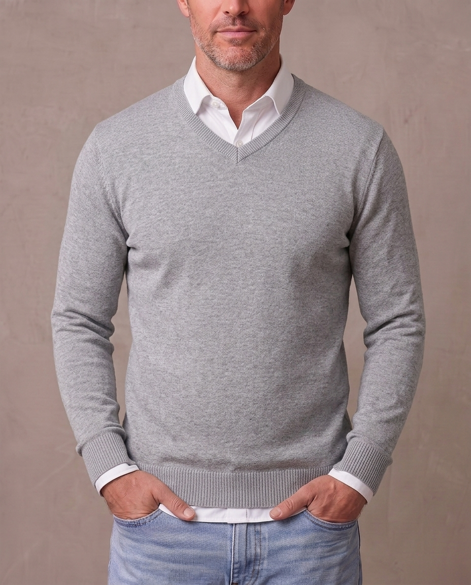 Jersey de cuello de pico Andrés - Gris claro