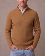Jersey de canalé con media cremallera Gonzalo - Camel