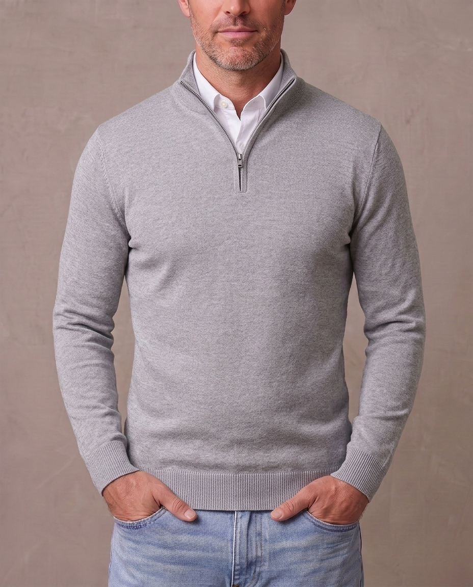 Jersey de punto fino con media cremallera Marcos - Gris claro