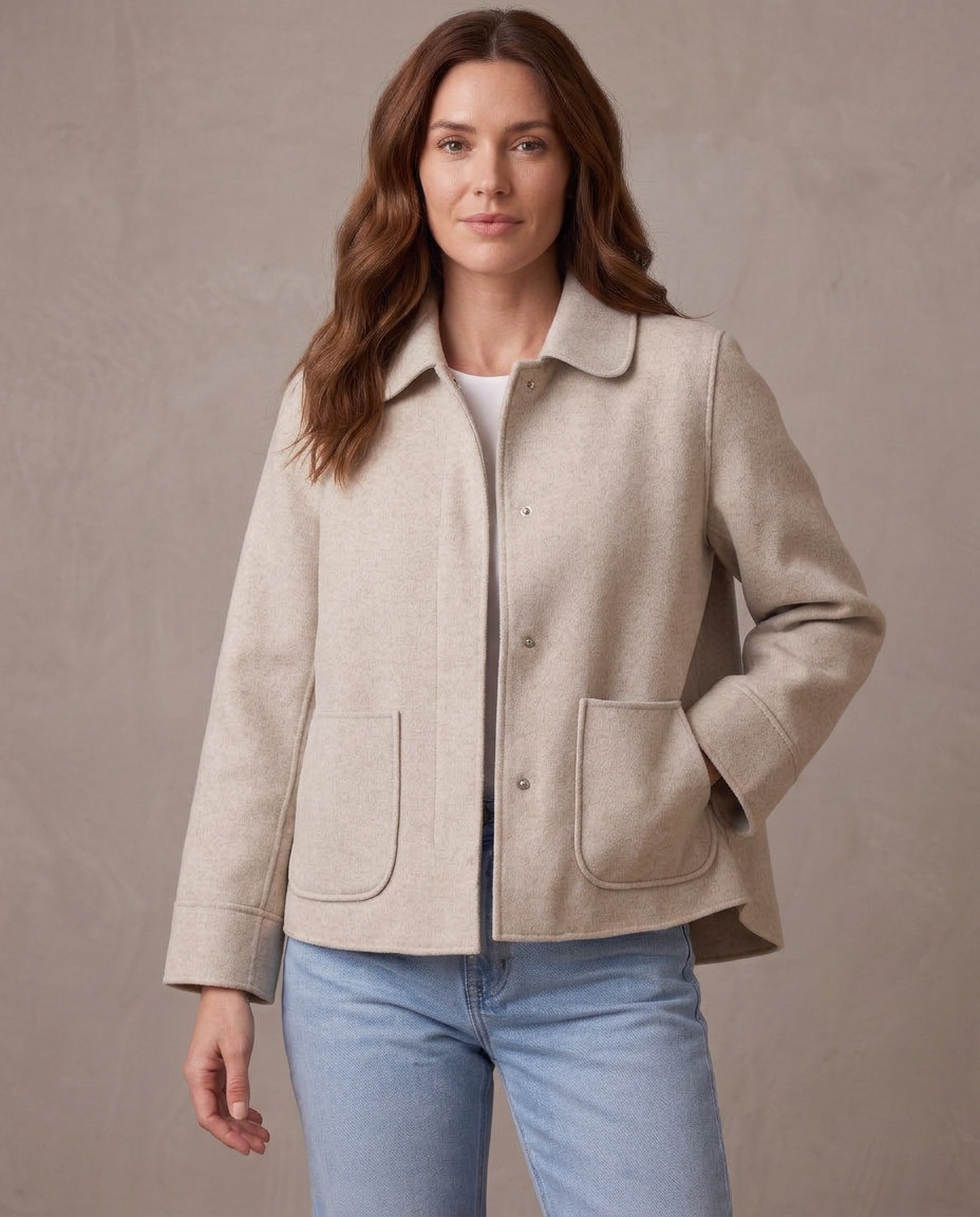 Abrigo corto de paño con cuello Blanca - Beige