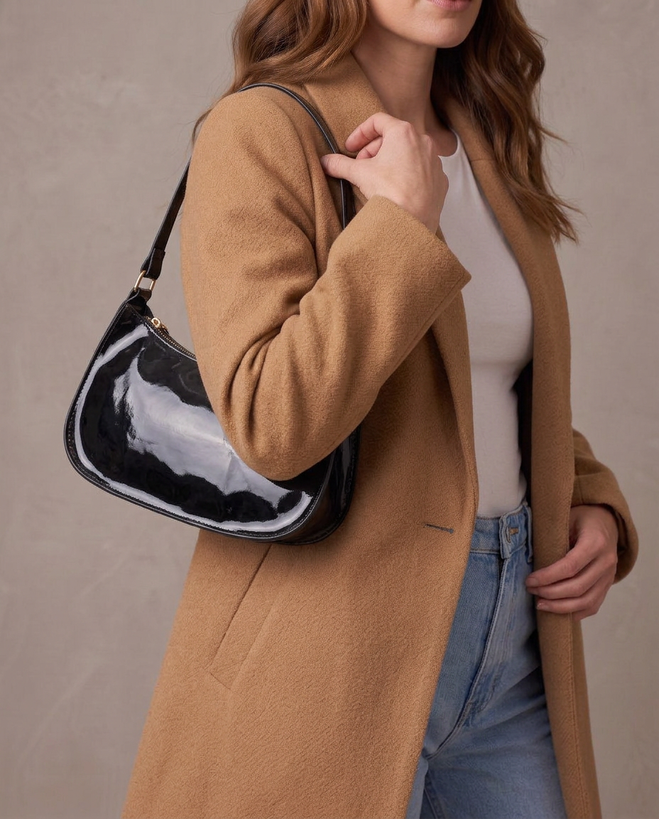 Bolso baguette de piel sintética Vega, detalle - Negro