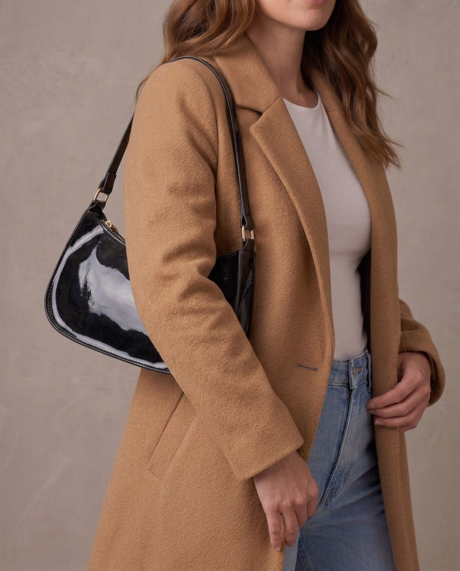 Bolso baguette de piel sintética Vega, al hombro - Negro