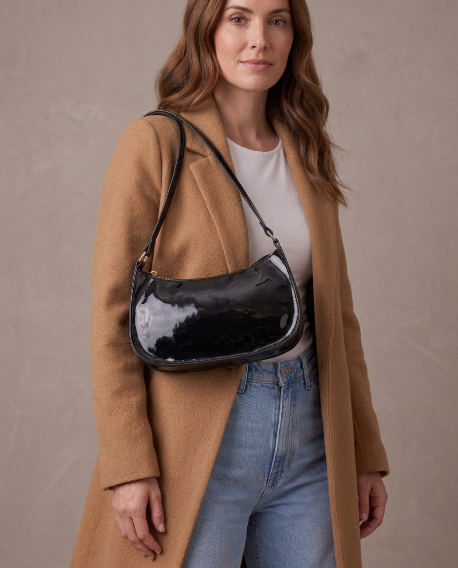 Bolso baguette de piel sintética Vega, vista frontal - Negro