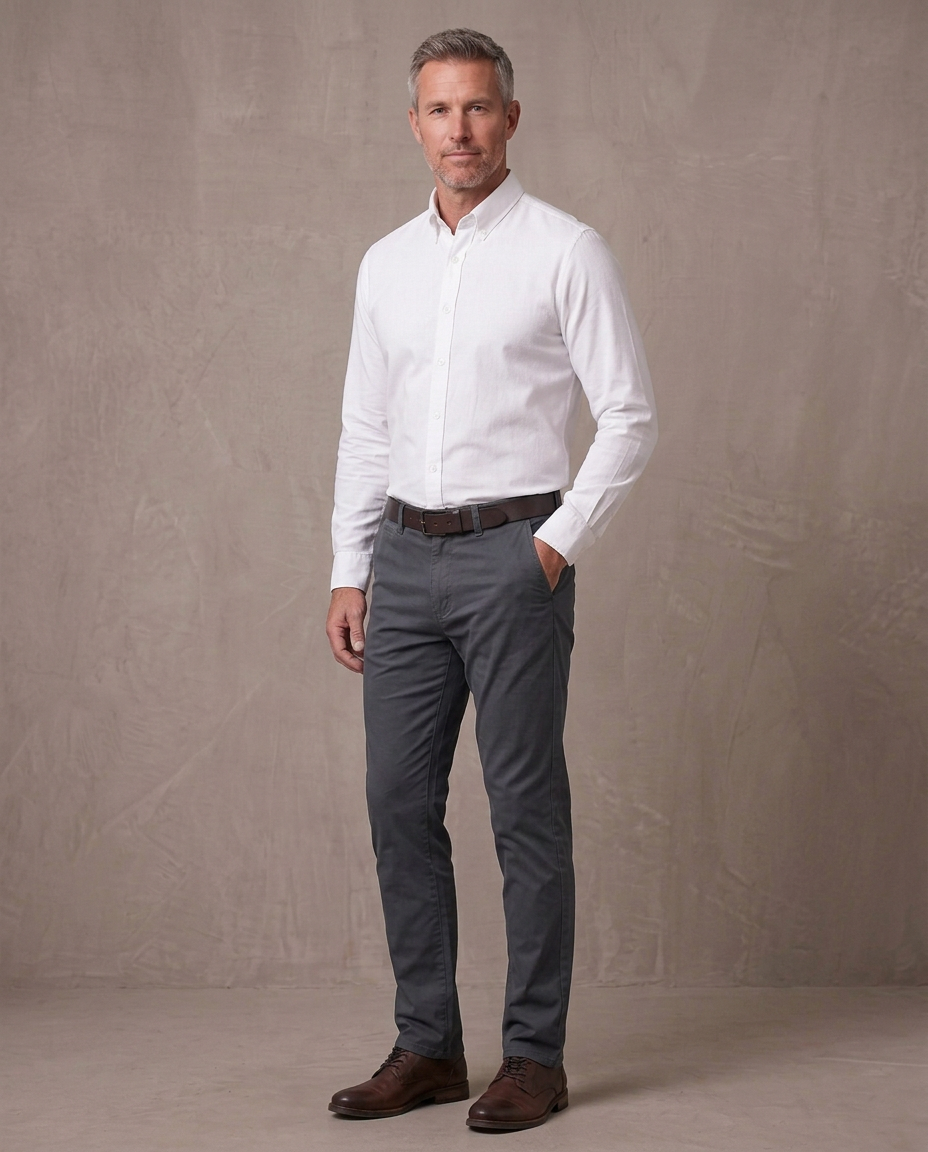 Pantalón chino elástico Pablo, vista de cuerpo entero - Gris