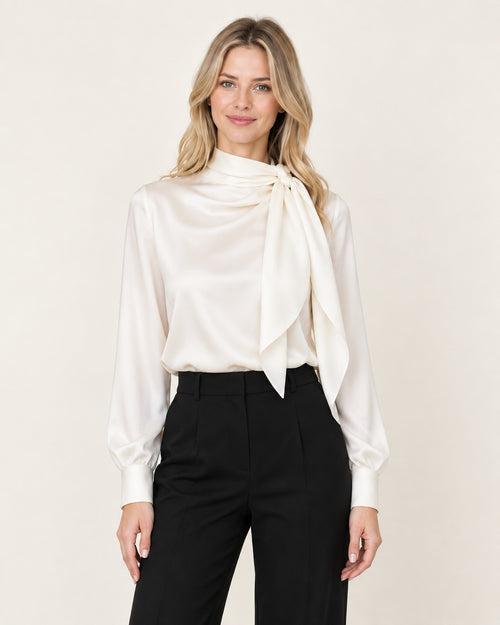 Blusa de saten con lazada al cuello Ines - Nordiva