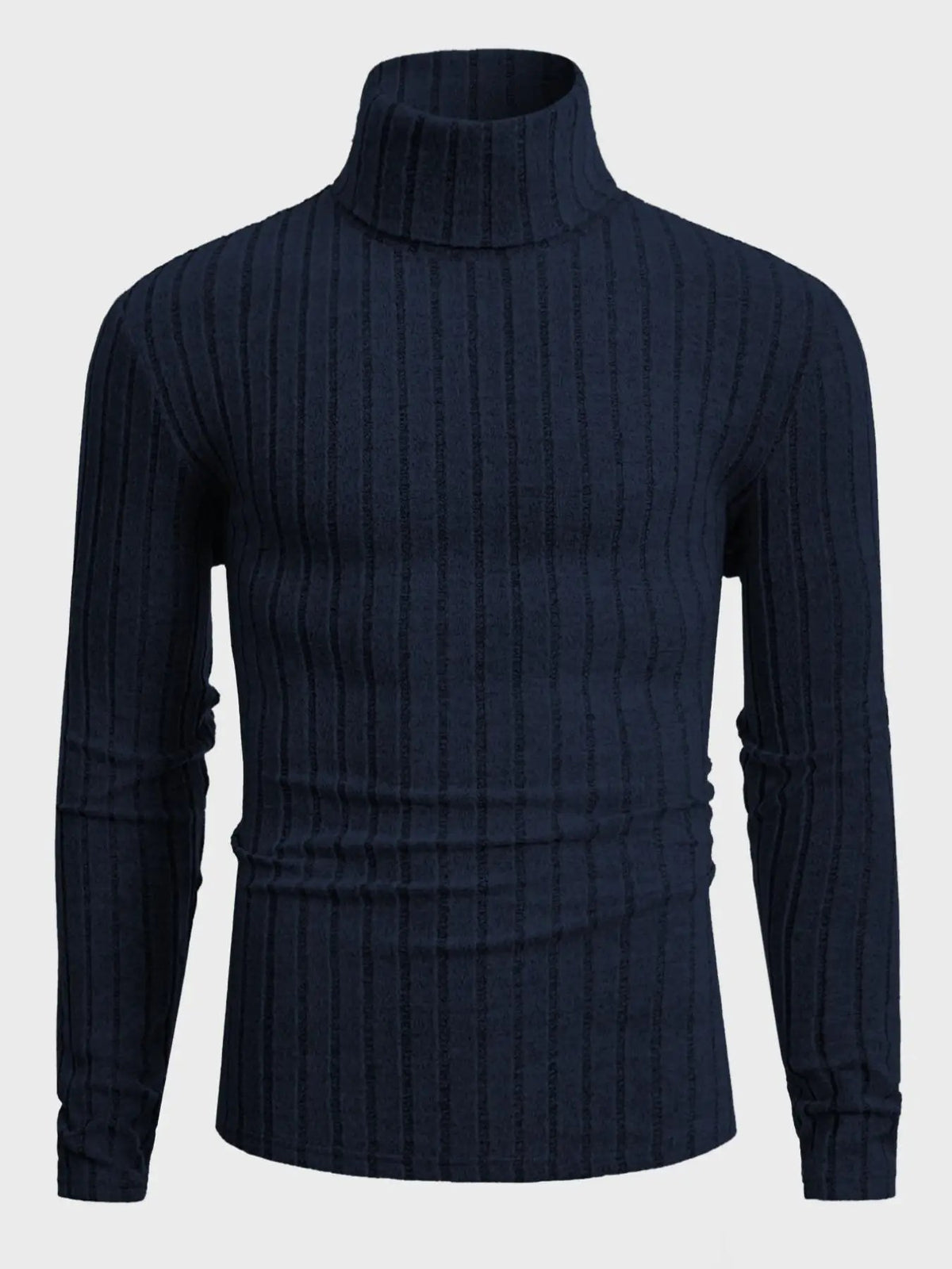 Jersey de canalé con cuello alto en azul marino