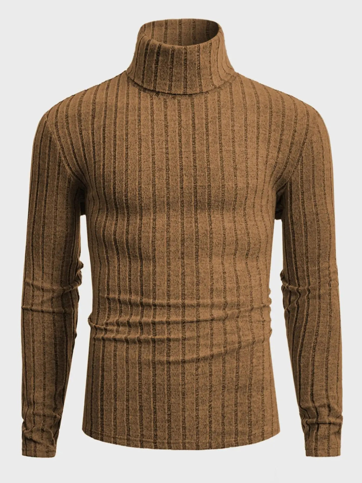 Jersey de canalé con cuello alto en camel