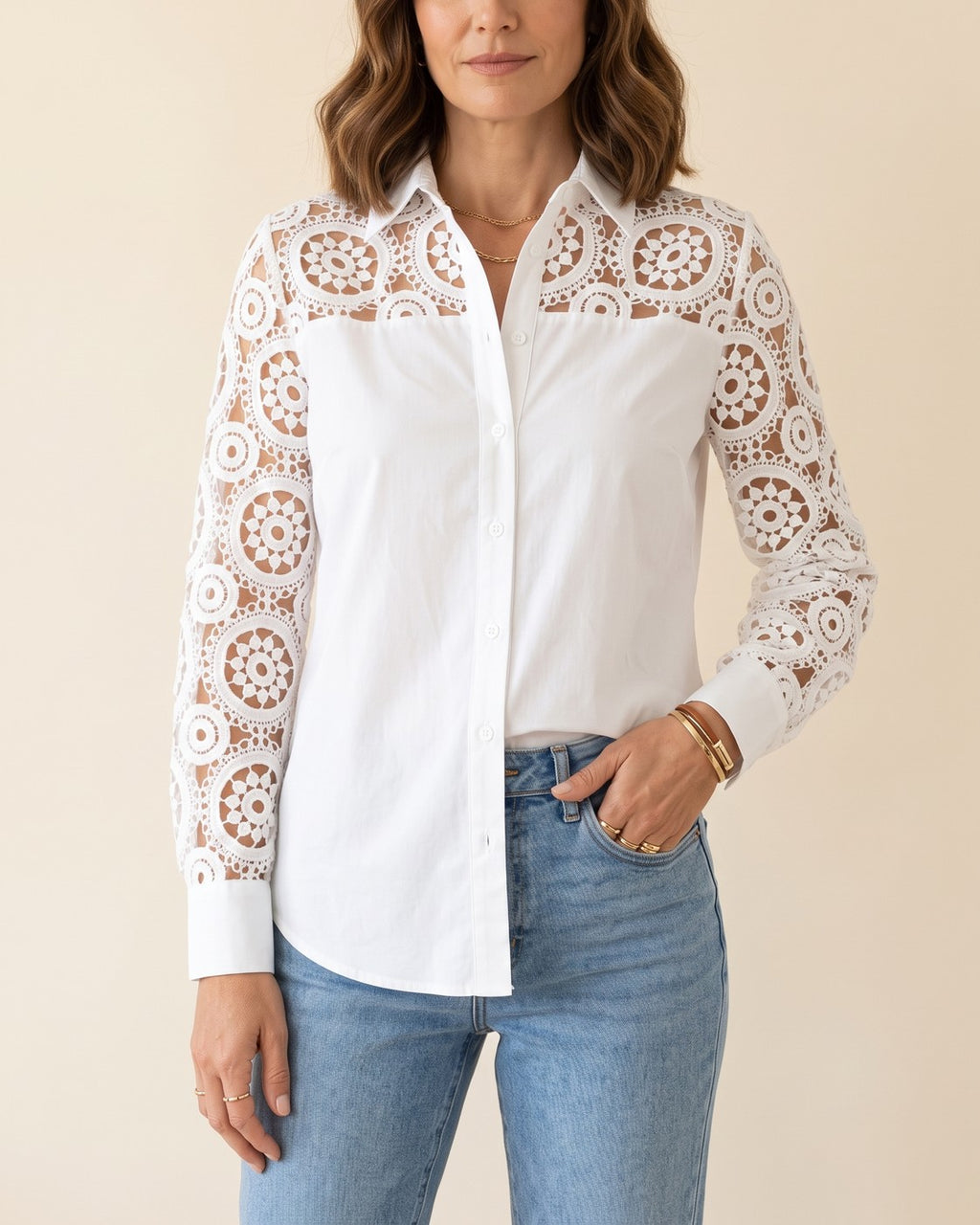 Camisa con hombros de encaje Julia