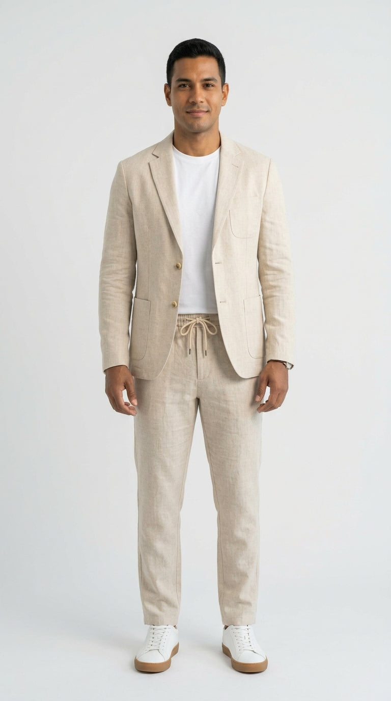 Marco Linen Suit Set - conjunto de lino beige modelo hombre
