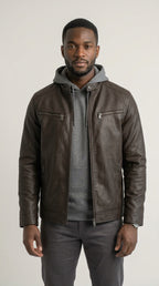 Mason Roadster Jacket - chaqueta motera de piel sintética marrón oscuro modelada