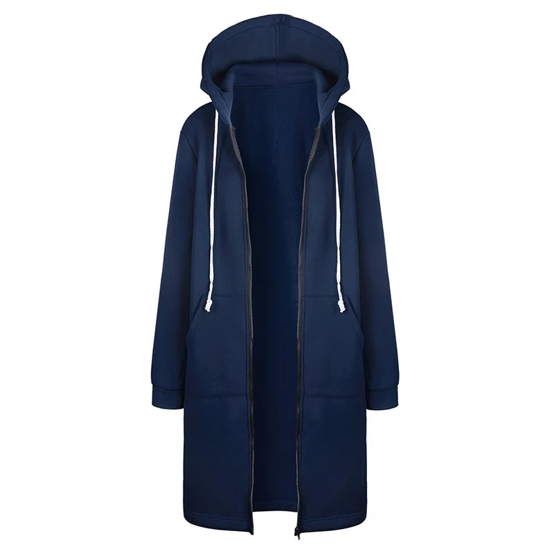 Abrigo sudadera largo con capucha Olivia azul marino