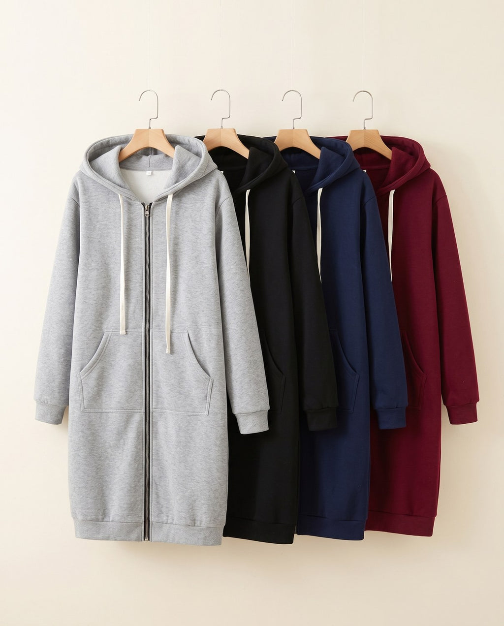Abrigo sudadera Olivia en gris, negro, azul marino y granate