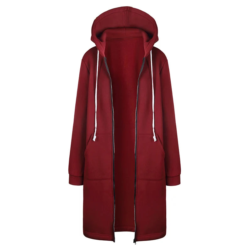 Abrigo sudadera largo con capucha Olivia granate