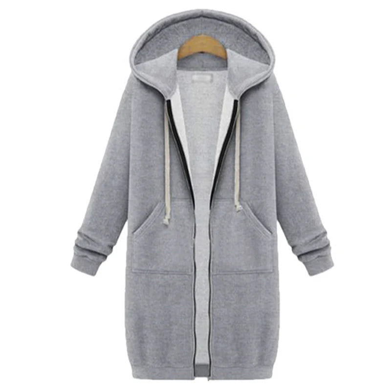 Abrigo sudadera largo con capucha Olivia gris