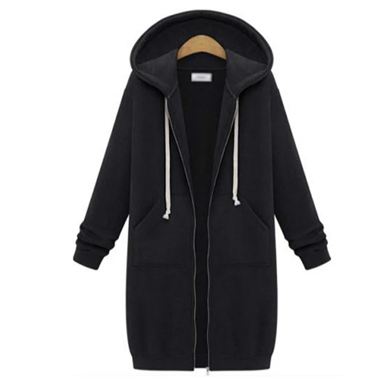 Abrigo sudadera largo con capucha Olivia negro