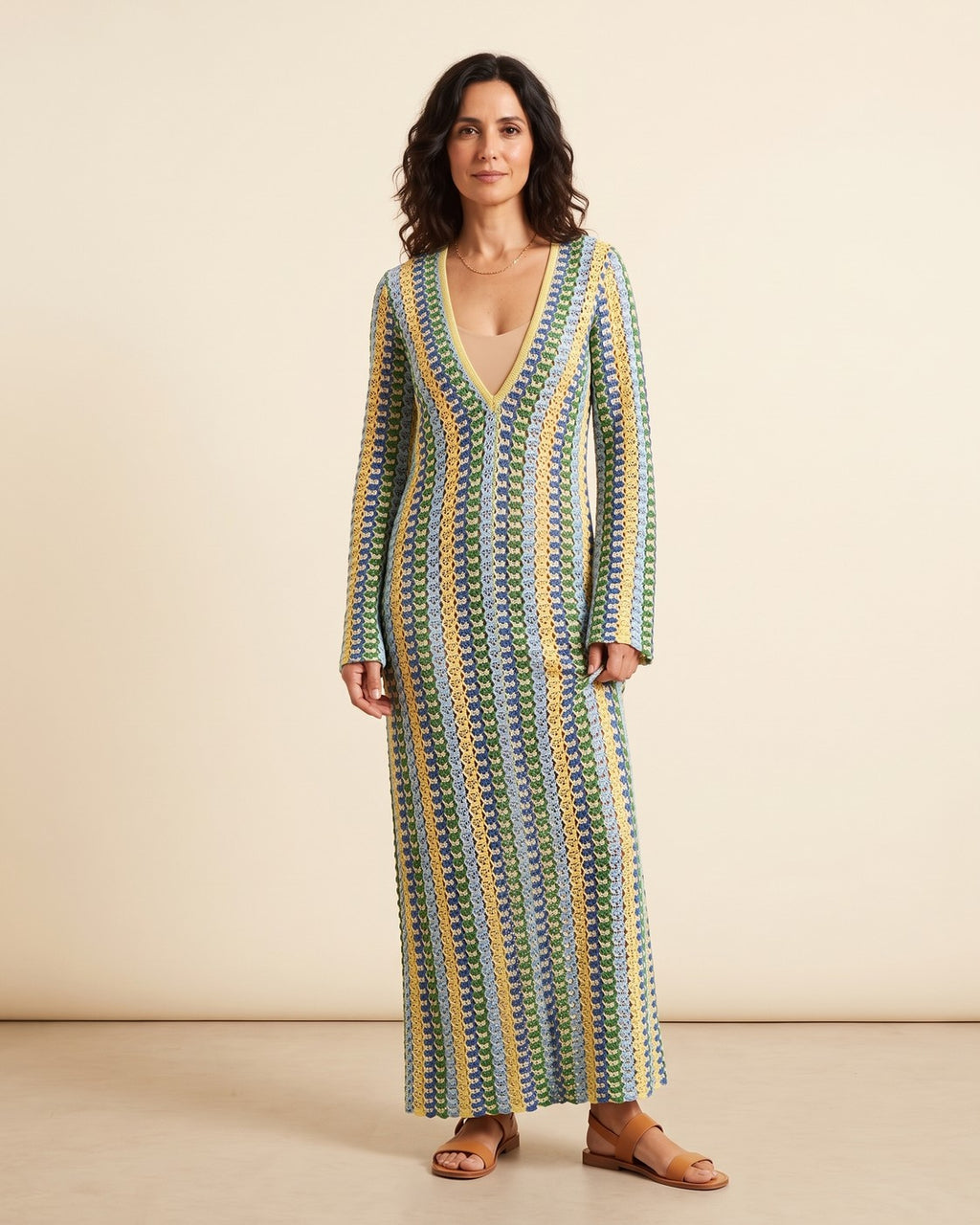Vestido largo de crochet a rayas Serena