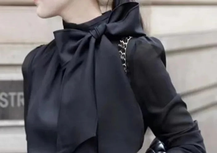 Blusa de gasa con lazo Sofía - Negro
