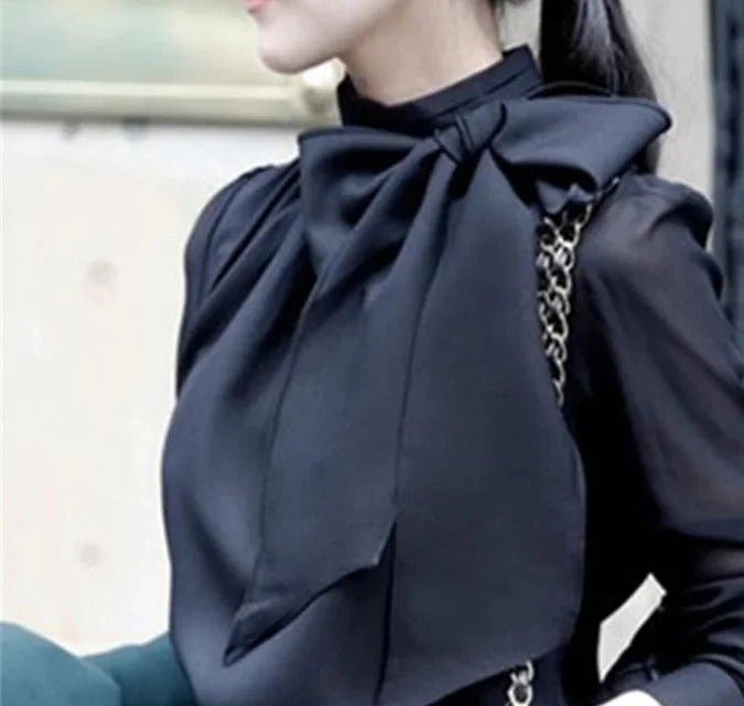 Blusa de gasa con lazo Sofía - Negro