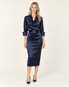 Vestido camisero de saten con cinturon Sofia - Nordiva