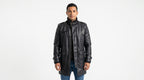 Sterling Leather Coat - modelo con abrigo de piel sintética con cuello alto y hebilla
