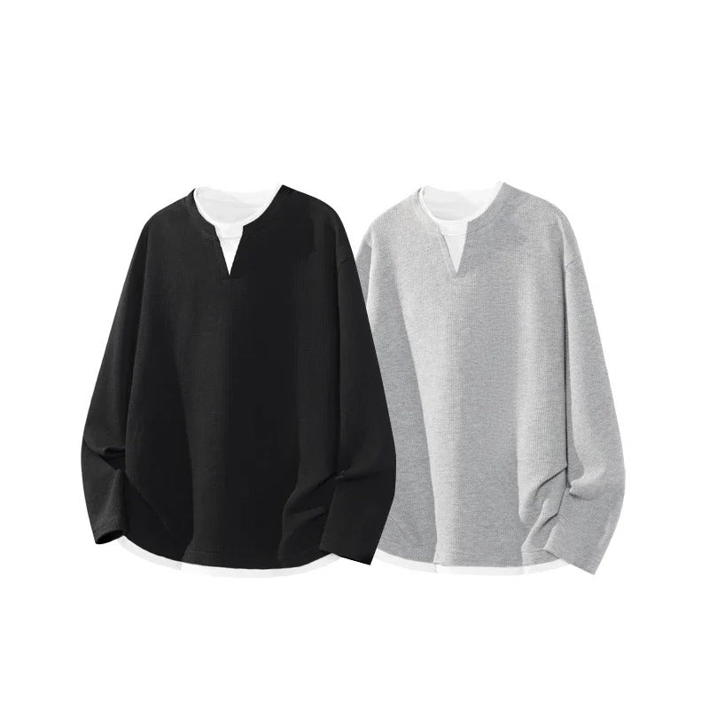 Camiseta de gofre Teo en negro y gris