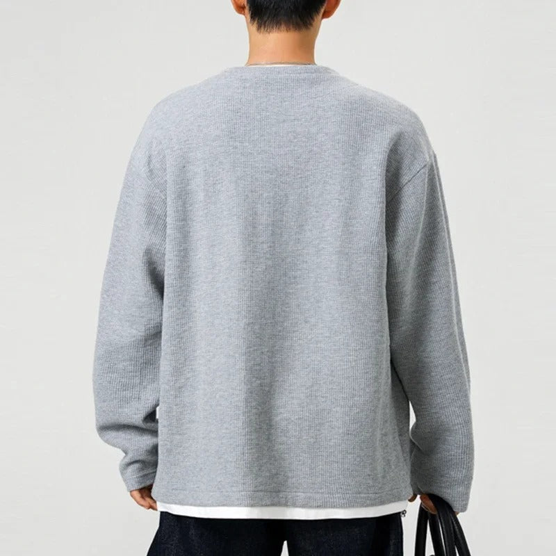 Camiseta de gofre Teo en gris, vista de espalda