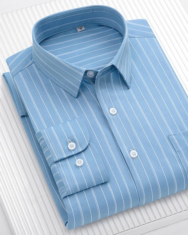 Camisa de rayas elástica Tomás - raya celeste